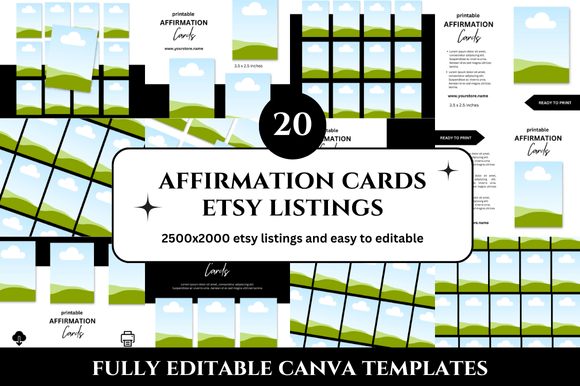 20 Affirmation Card Etsy Listings Mockup: Design & Brand