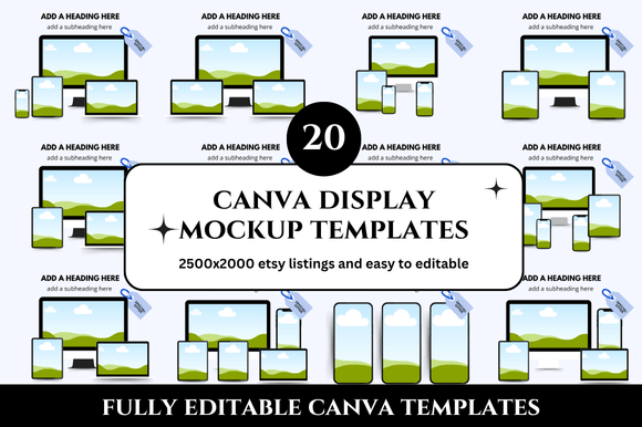 20 Etsy Display Listings Mockup: Professional Canva Templates