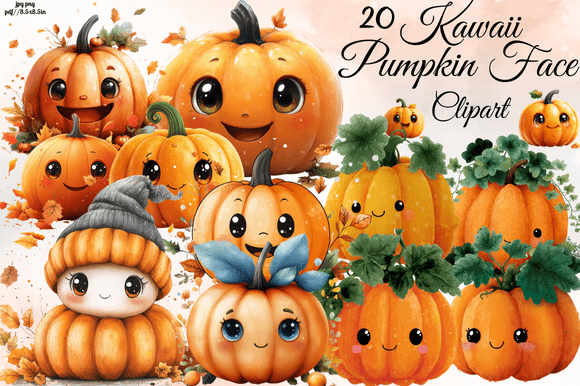 Charming Kawaii Pumpkin Faces for Festive Design Projects