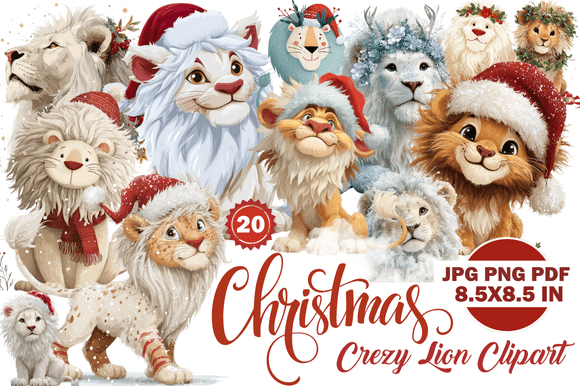 Christmas Crazy Lion Clipart: A Roaring Good Design Asset