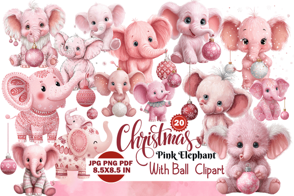 Christmas Pink Elephant with Ball Clipart: A Designer's Whimsical Asset