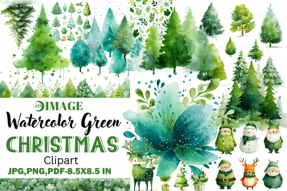 Elevate Your Holiday Designs with Watercolor Green Christmas Clipart