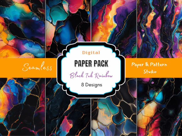 Elevate Your Projects with Black Ink Rainbow Seamless Print