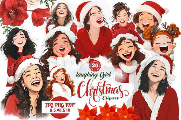 Laughing Girl Christmas Clipart: Festive Design Joy