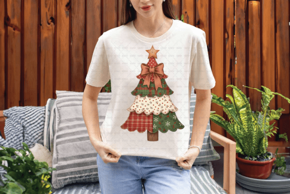 Patchwork Christmas Tree PNG: Retro Pine for Festive Design