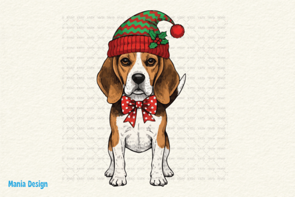 Retro Christmas Beagle Elf Dog PNG: Festive Design Asset