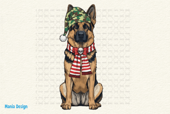 Retro Christmas German Shepherd Dog PNG for Festive Designs