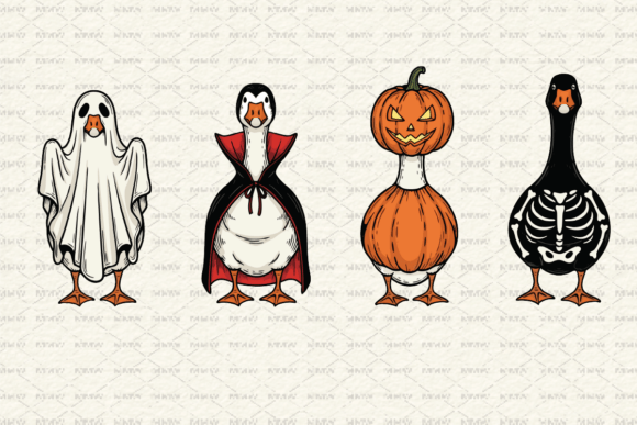 Whimsical Goose Designs: Spooky Halloween Clipart for Creative Projects